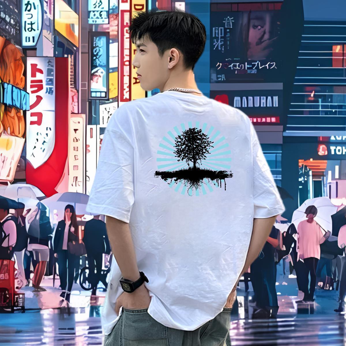 2024 DIY Mens T Shirts 100% Cotton 230g tree Spring Summer Tops Tees Breathable Short Sleeve Loose Fit Men Tshirts Customized
