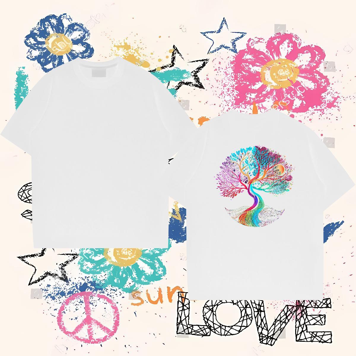 Designer T-Shirts 230g Pure Cotton tree Daily Wear Clothings Crew Neck Unisex Tshirt for Man Woman Custom Cartoon