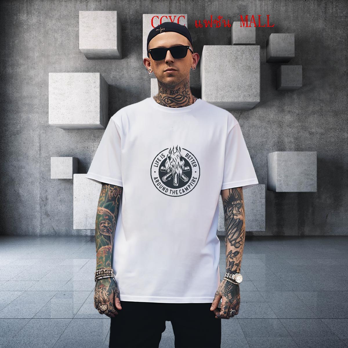 Unisex Men Tshirts 230g Cotton Beach letter Plus Size Cartoon Breathable Crew Neck Customized Men T Shirts Tops Shirt