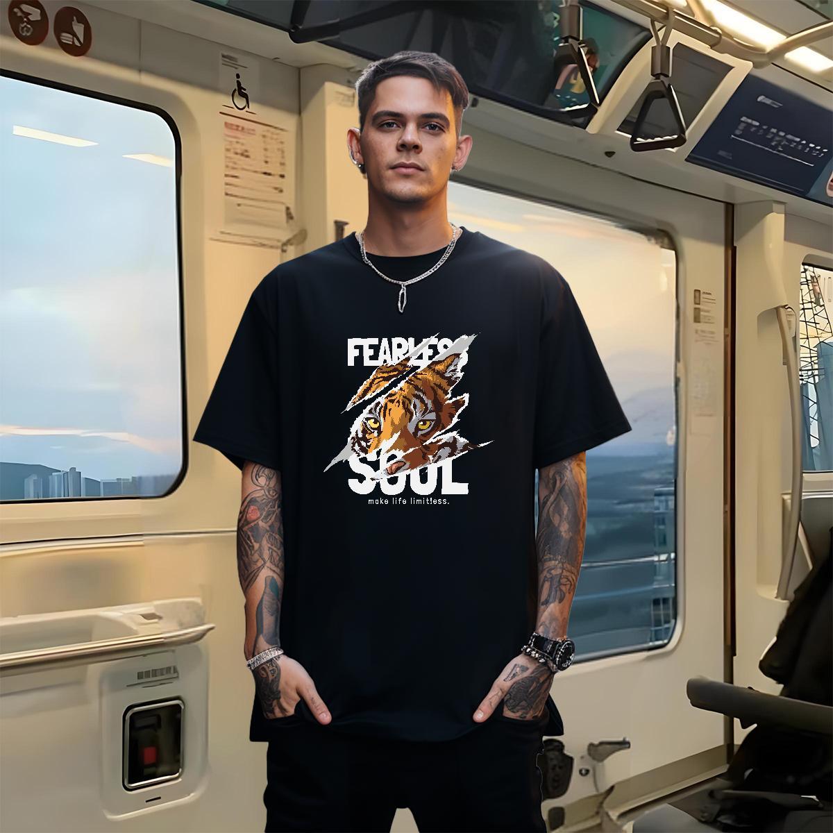 2024 New Man T Shirts 230g Pure Cotton Hip Hop Street Wear Round Neck Short Sleeve Soft Mens Tshirts Asian Size