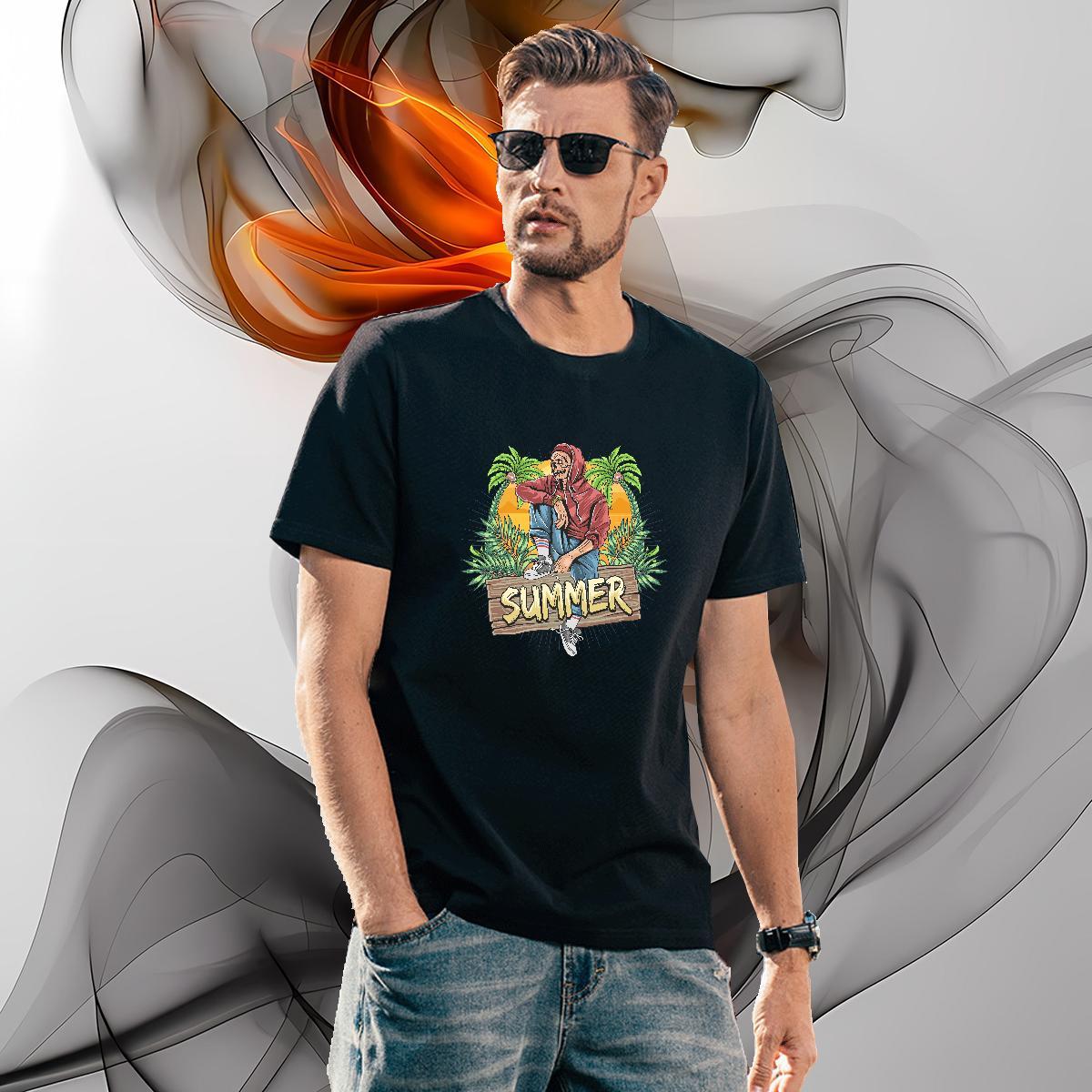 Classic Casual T Shirt For Man 100% Cotton 230g Halloween Daily Outfit Clothings O-Neck Short Sleeve Loose Men Tees Custom Print Plus Size