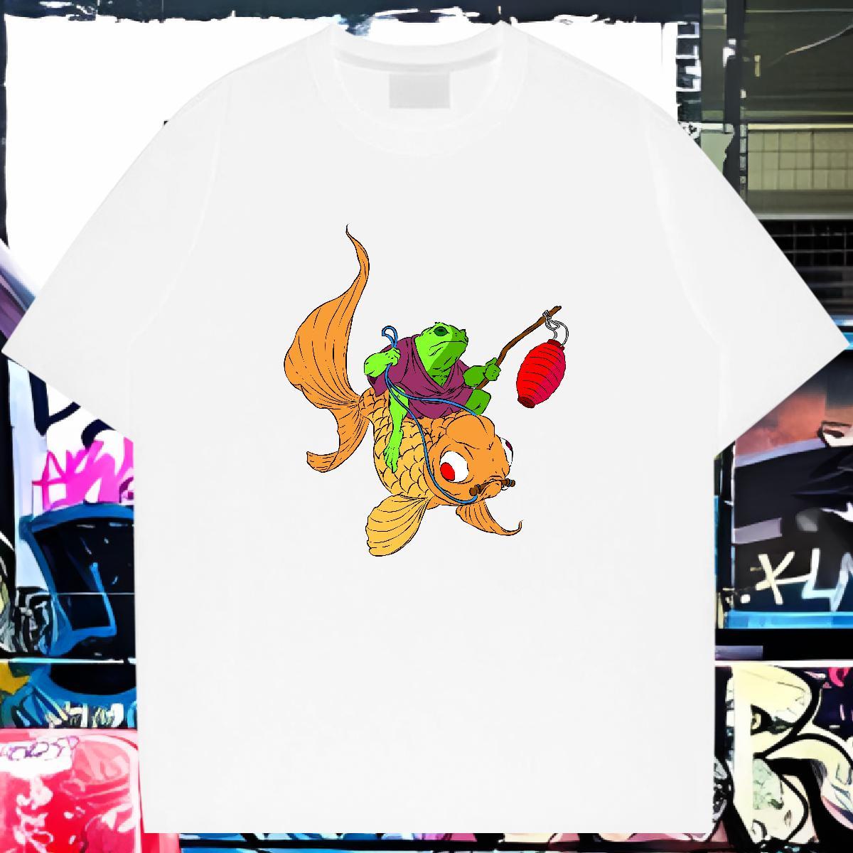 Fashion Design T-Shirts for Men 100% Cotton 230g fish Casual Clothings Breathable Free Shipping Men Tees Asian Size