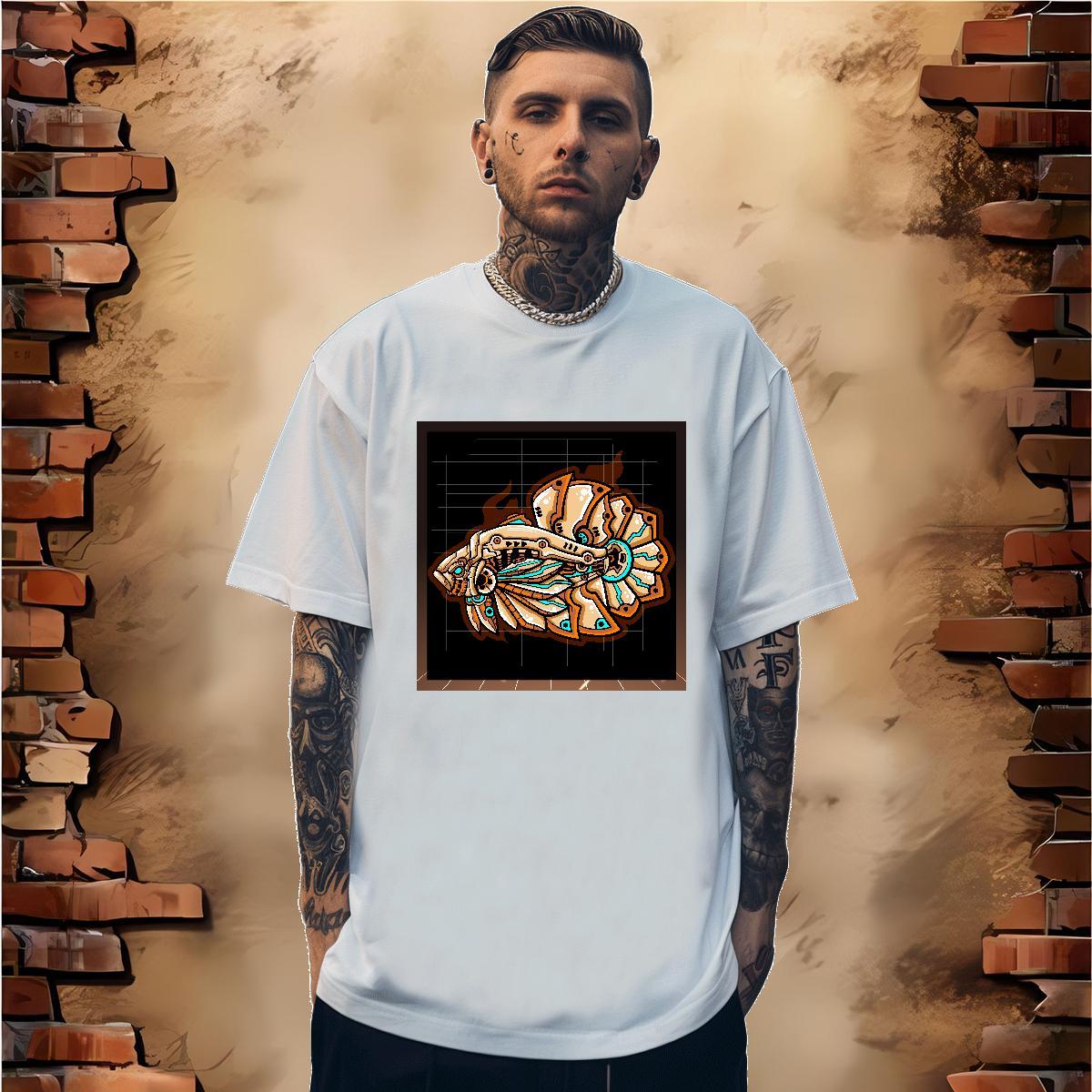 Fashion New Men T Shirts 100% Cotton 230g Robotic fish Anime Printing Street Top Tees Breathable Short Sleeve Loose Tshirts Custom Cartoon