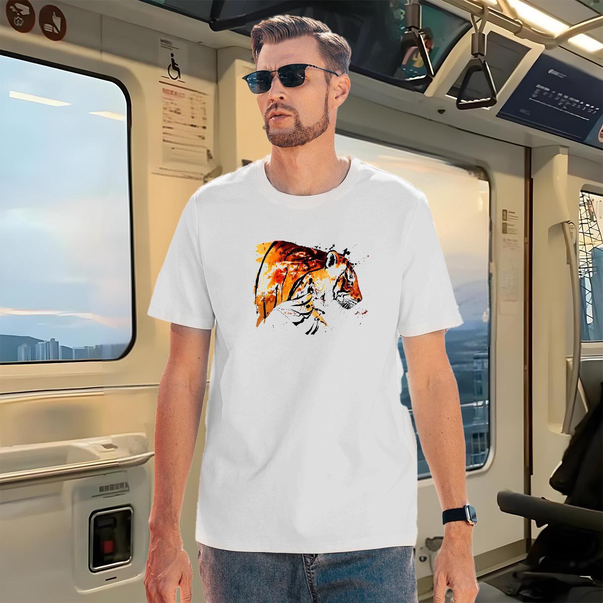 2024 New T Shirt For Man 230g 100% Cotton tiger Sport Clothes O-Neck Short Sleeve Comfortable Men Tees Plus Size Cartoon