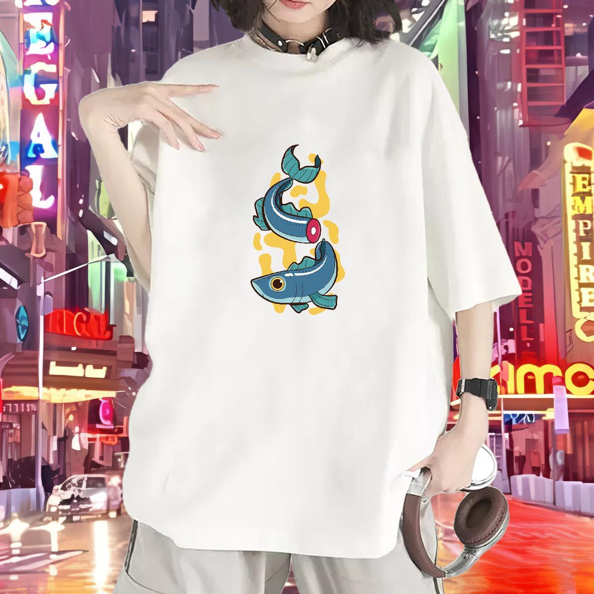 Designer T-Shirts for Women Breathable Crew Neck Women Tshirts Oversized fish Daily Outfit 230g Cotton 2024 Tees Shirts