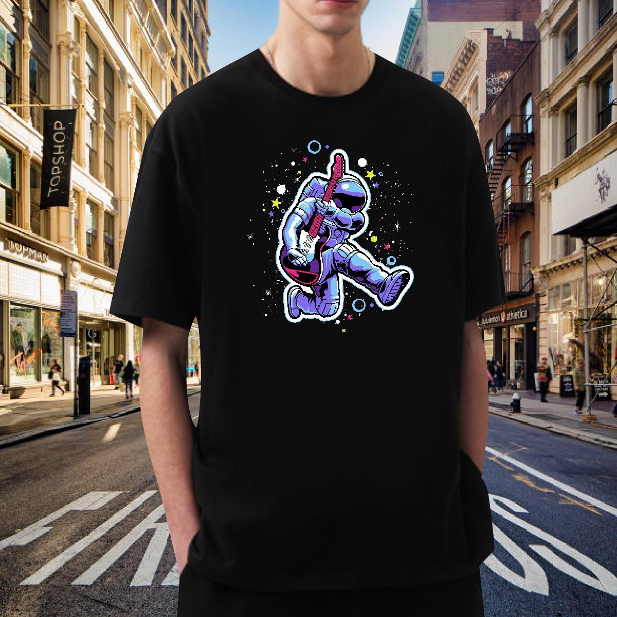 T Shirt For Man 230g Cotton cosmonaut High Street Hip Hop Breathable Short Sleeve DIY Printed Tshirts 2024 New Comfortable Tee Shirt