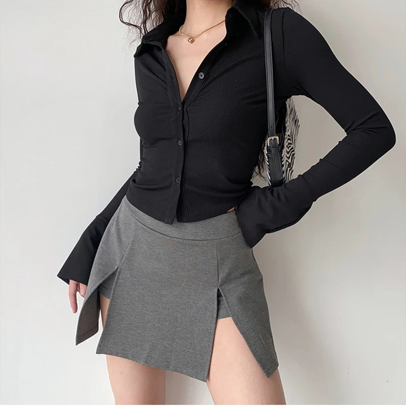 Loose polo collar single chest collar solid pullover five color womens slim fit long sleeved womens autumn clothing 240827