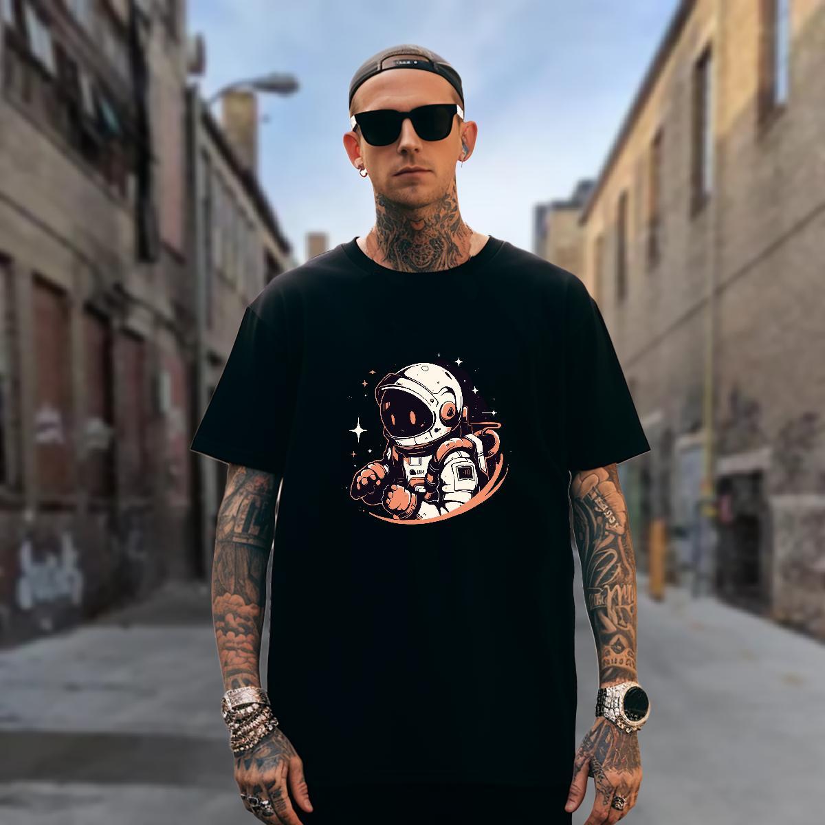 T Shirts Men 100% Cotton 230g universe Casual Daily Wear Short Sleeve O-Neck Oversized 4XL Men Tshirts 2024 Loose Fit Tee Shirt