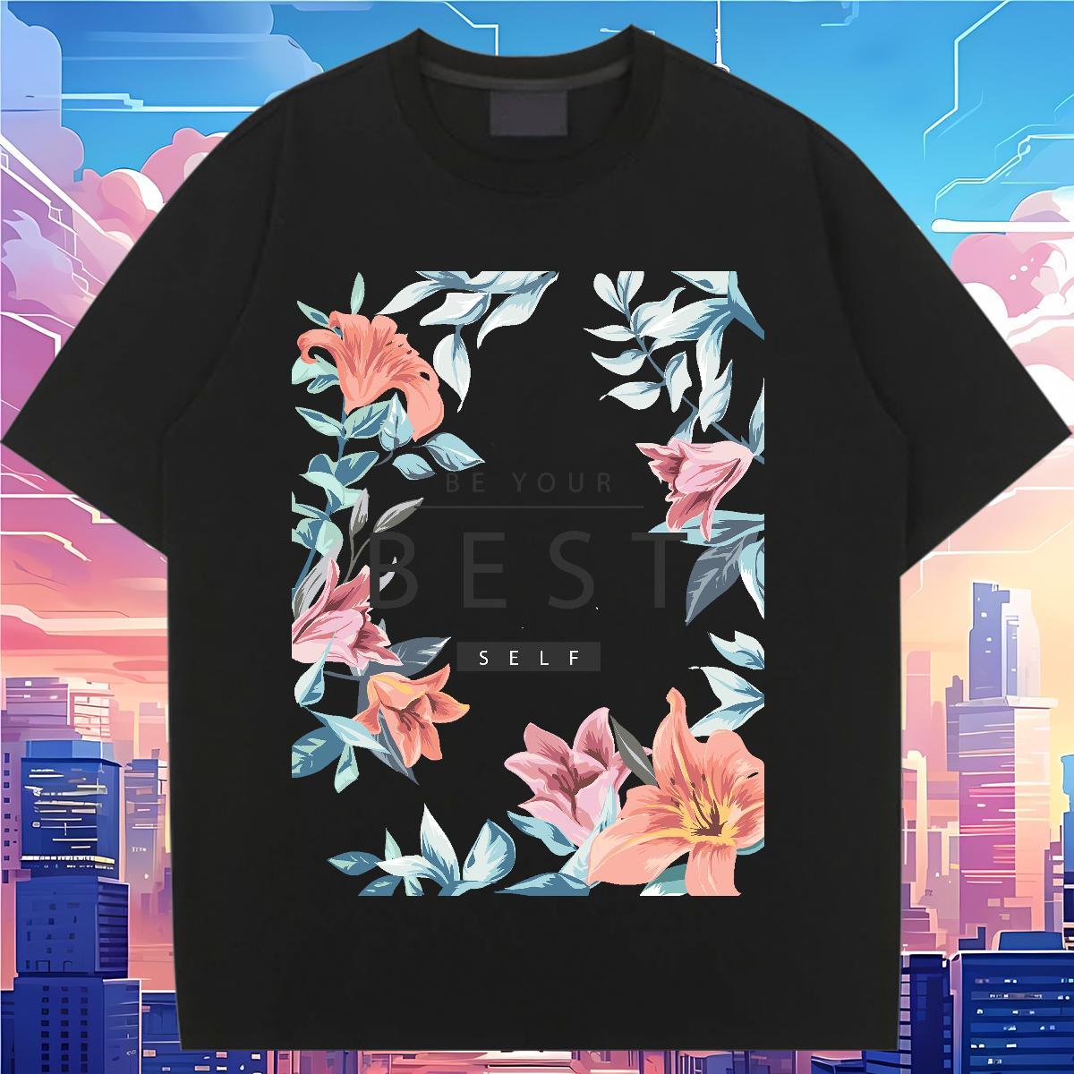 Brand T Shirt For Woman Breathable Couples T Shirts Anime Print flower Home Outdoor 230g Cotton Factory Direct Polos