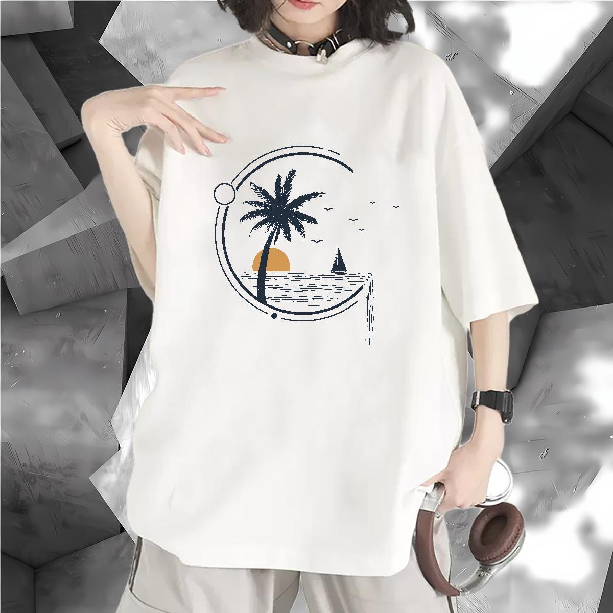 Unisex Women T Shirts Crew Neck Breathable Woman Tshirt Anime Oversized sun Casual 230g Cotton Brand Top Shirts