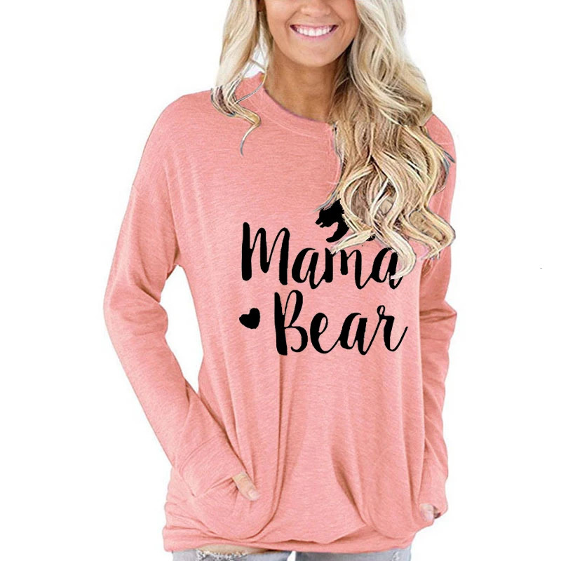 Womens Mama Bear Shin Printed T-shirt Animal Graphics Harajuku Street Clothing Casual Fashion Womens Y2K Top Long Sleeve T-shirt 240826