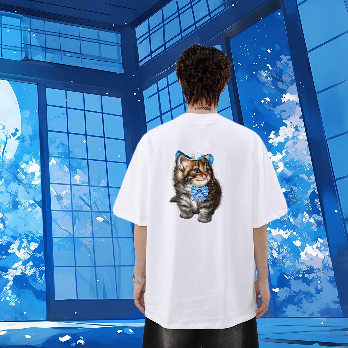 Fashion Casual Mens T Shirts 230g 100% Cotton cat Hip Hop Street Tops Tees Crew Neck Breathable Free Shipping Mens Tshirts Oversized 4XL