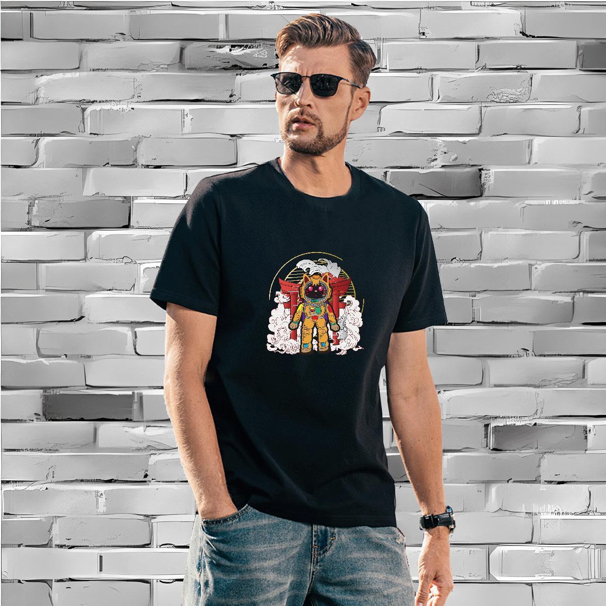 T Shirt For Man 230g Cotton cosmonaut Street Casual Crew Neck Breathable Skull Tshirts Designer Fashion Free Shipping Wear