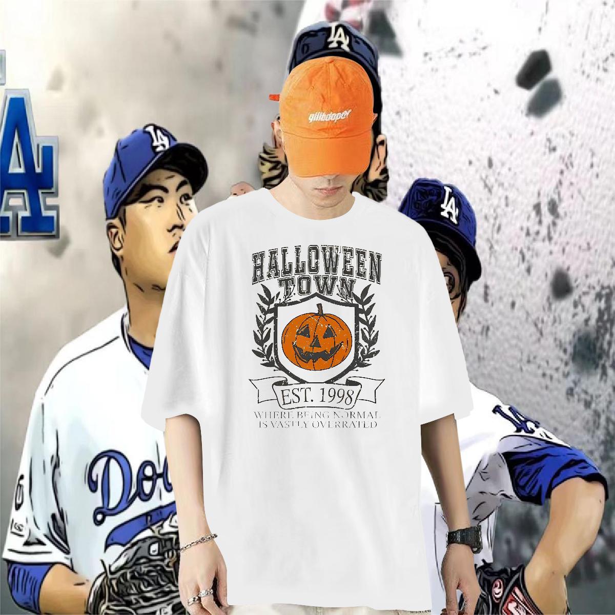 Stylist T Shirts Men 100% Cotton 230g halloween Street Casual Tee Shirt O Neck Short Sleeves Brand Men Clothes T-Shirt Custom Cartoon