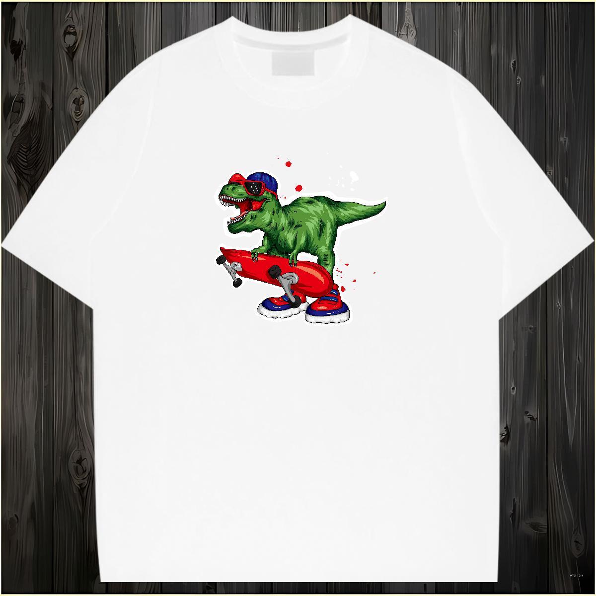 2024 DIY Man T Shirts 230g 100% Cotton dinosaur Beach Tops Breathable Crew Neck Brand Couples T Shirts Custom Cartoon