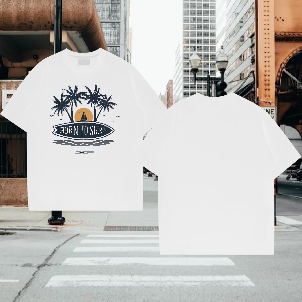 T-Shirts for Men 230g Pure Cotton tree Casual Beach Breathable Short Sleeve White Plus Size Men Clothes T-Shirt 2024 DIY Soft Tops