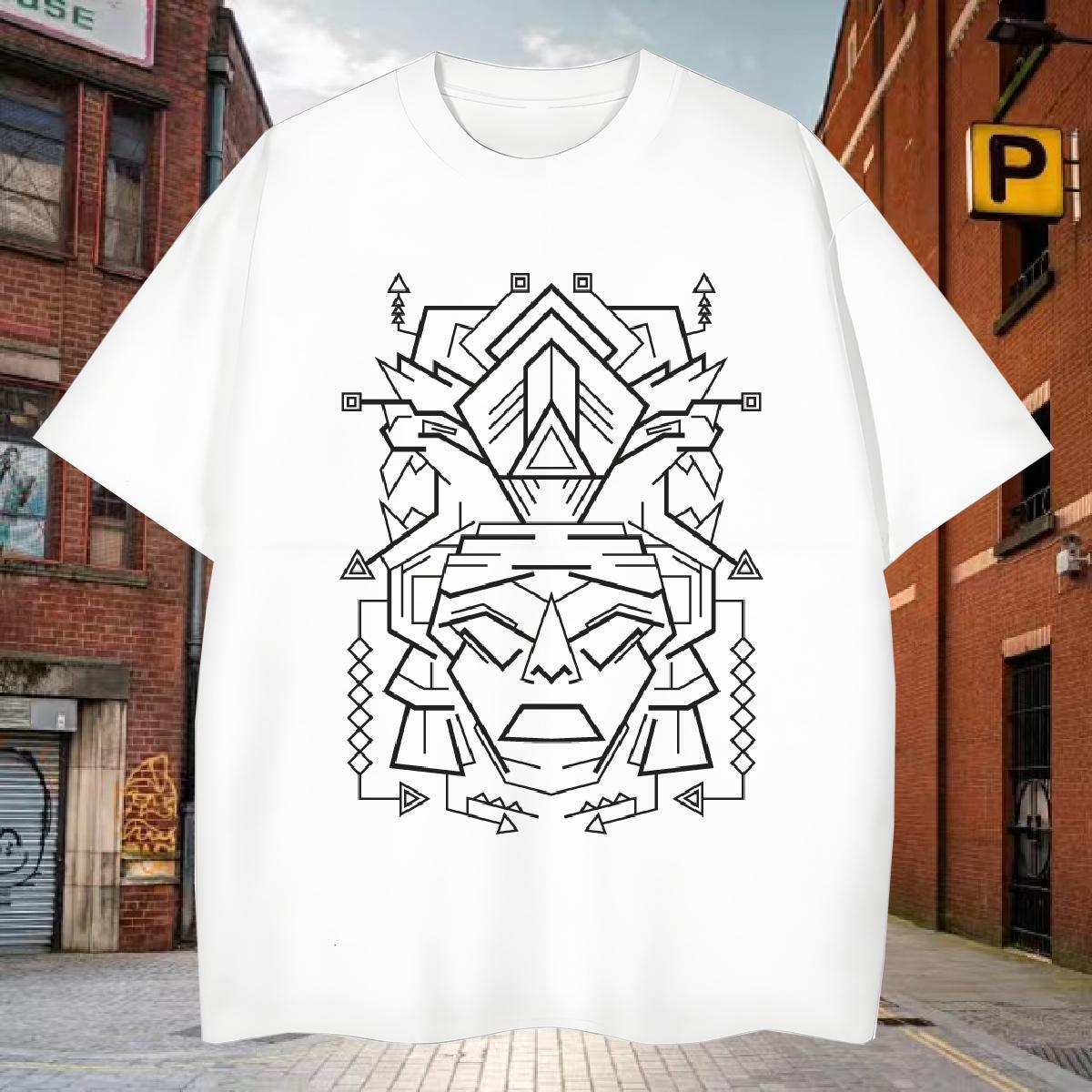 Men T Shirts 230g Pure Cotton Geometric line Street Wear Breathable Short Sleeve Asian Size Men Tops Tees Classic Free Shipping Tshirts