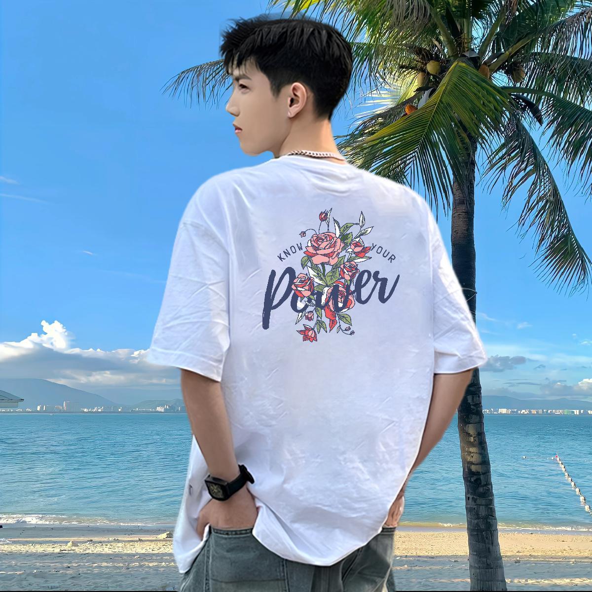 New Designer Men T Shirts 230g Pure Cotton flower Street Wear Clothes Breathable Short Sleeve Comfortable Men Tops Tees Custom Printed