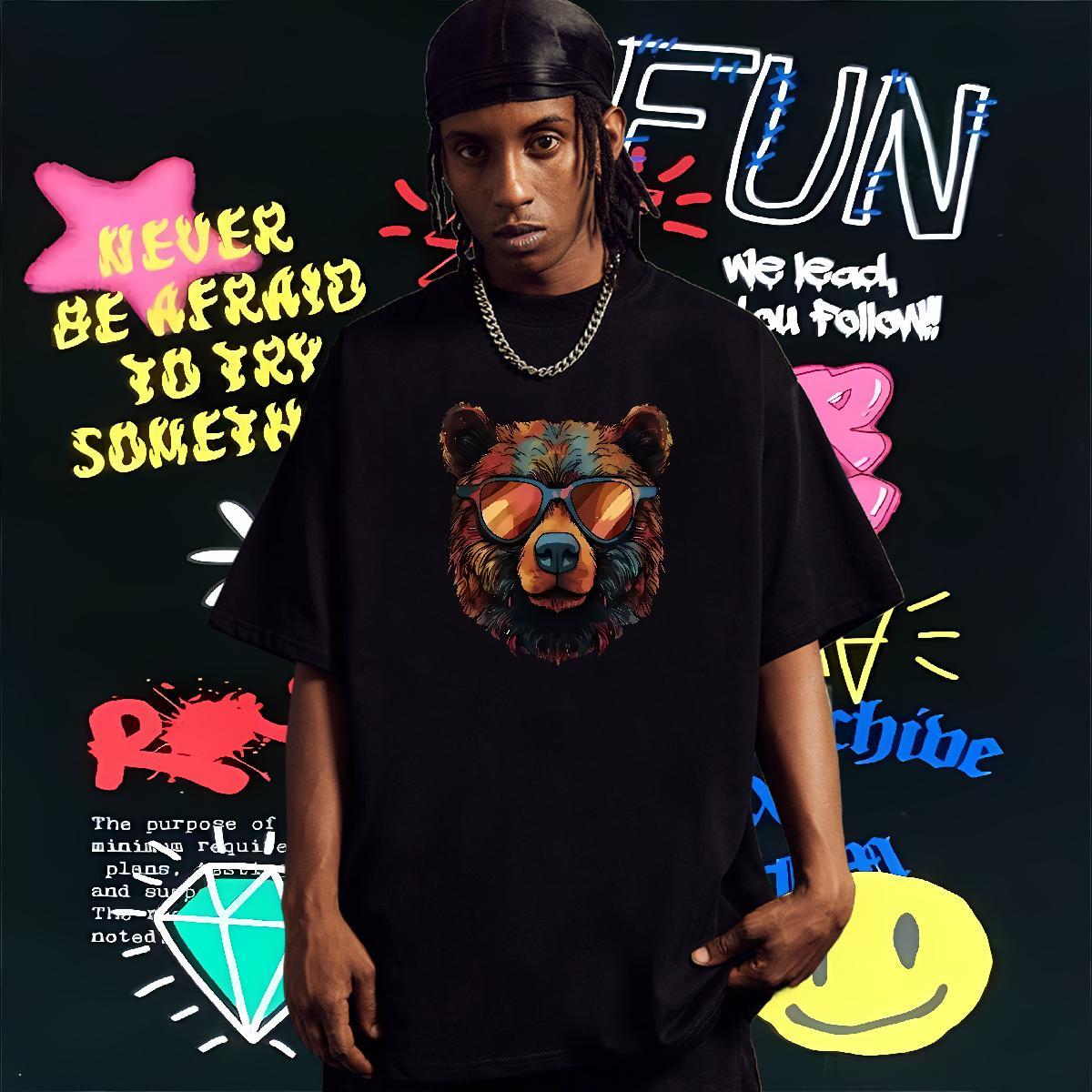 DIY Customized T shirt 100% Cotton 230g bear Casual Beach Tops Tees Breathable Short Sleeve Cool Mens Tshirts Black White