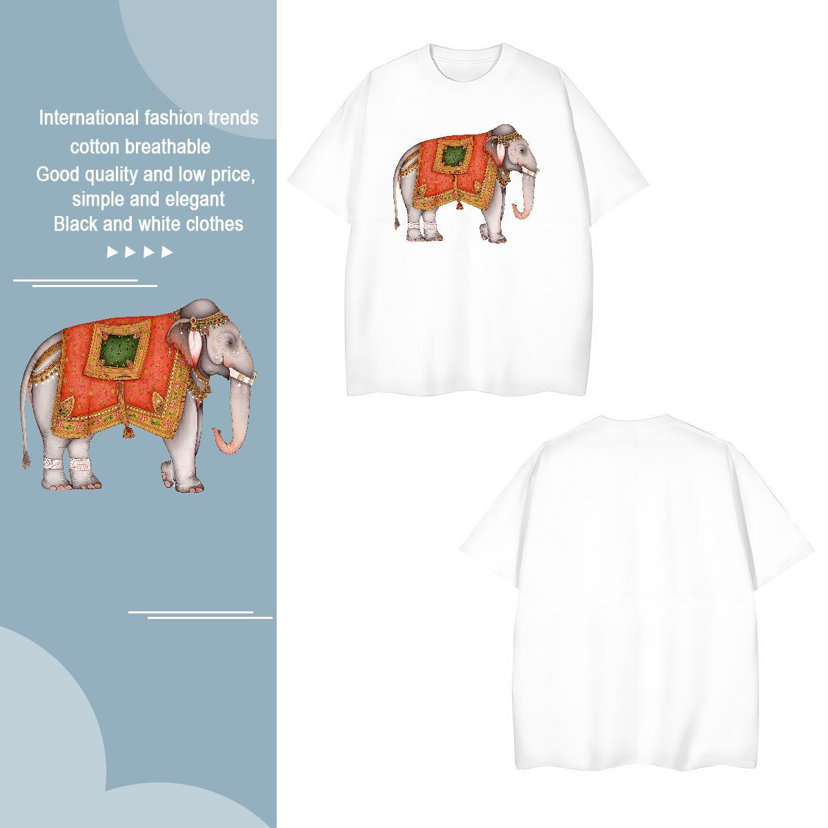 TOP Quality Men Tops Tees 230g Cotton elephant T shirt High Street Hip Hop Crew Neck Plus Size Cartoon Fashion New Clothings