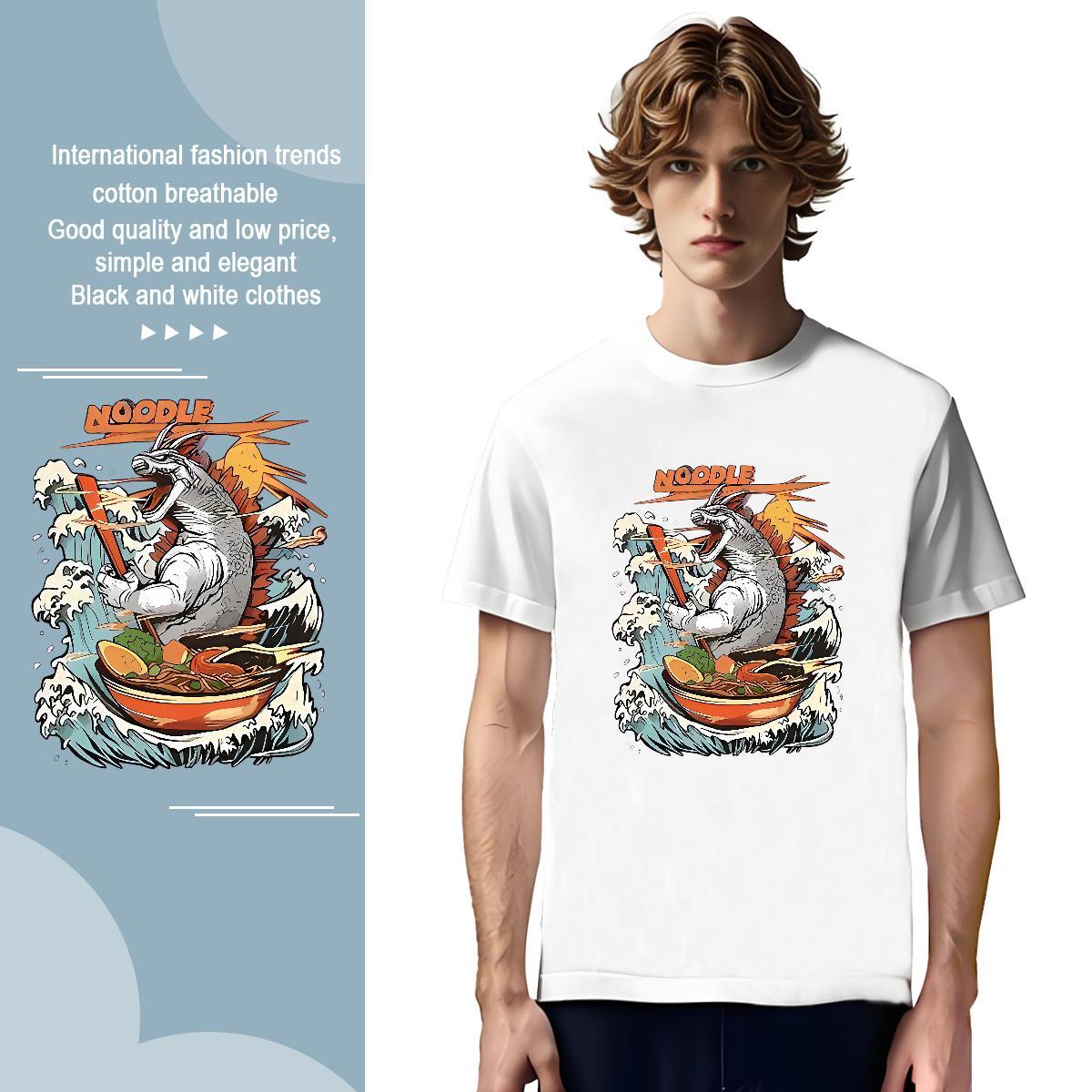 Comfortable Men Clothes T-Shirt 100% Cotton 230g dinosaur T-Shirts for Men Home Outdoor Pure Cotton Anime Print Classic Casual Tops Tees