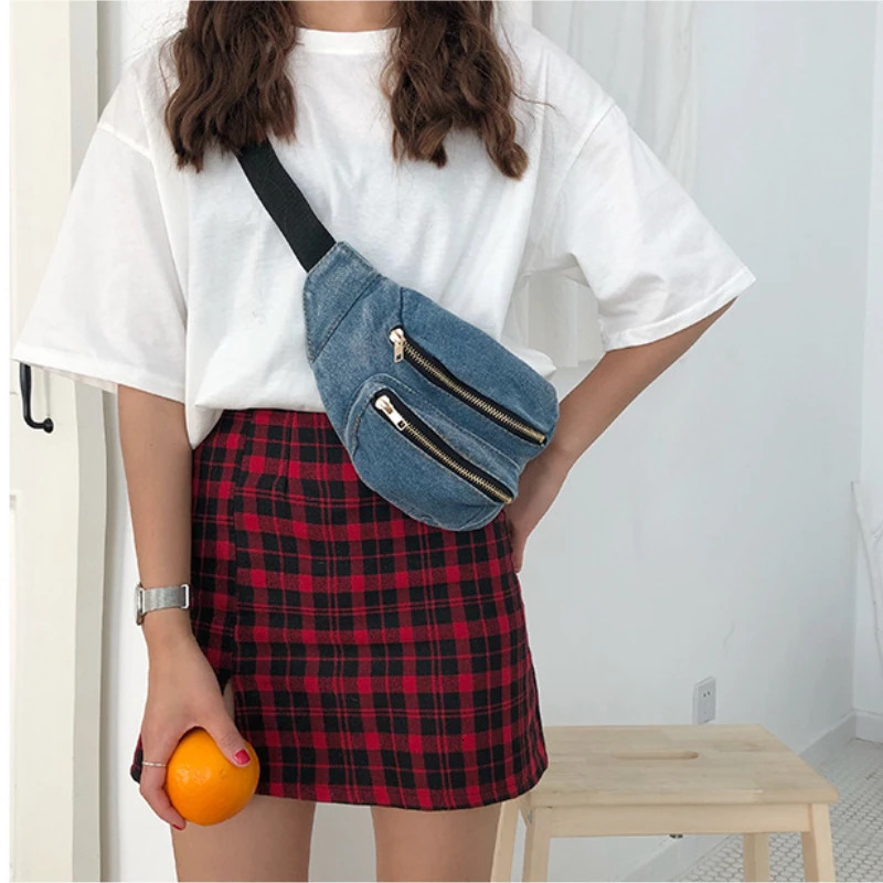 Denim Waist Bag for Women Casual Fanny Pack Phone Purses and Handbags Ladies Chest Belt Bum Cross Body Bag 240805