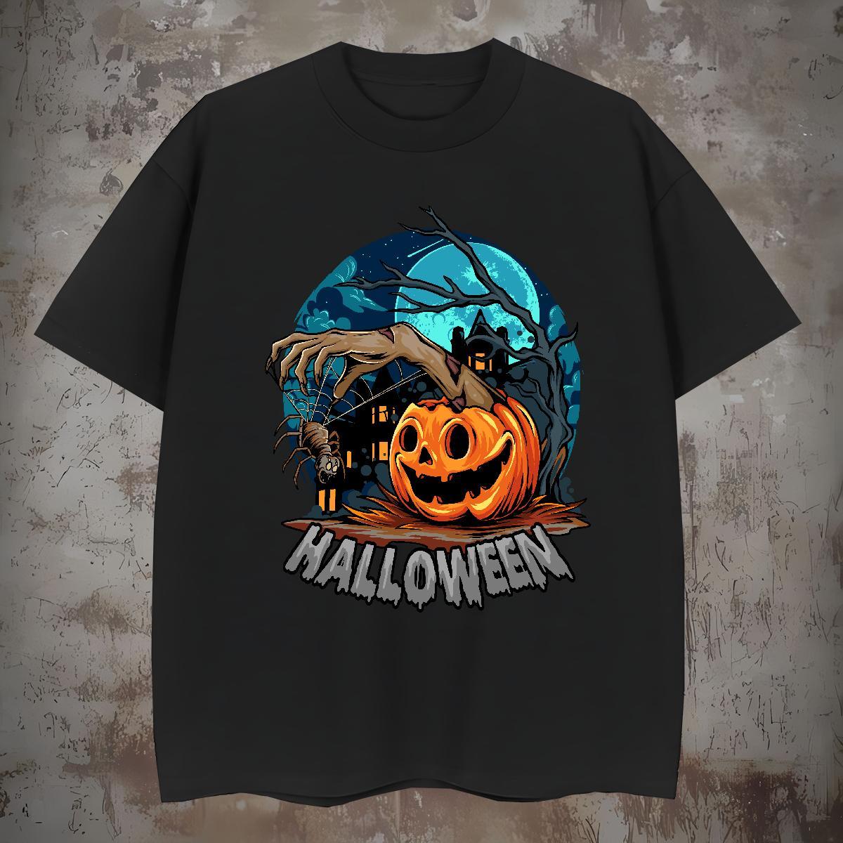 T Shirts Men 230g Cotton Halloween Daily Outfit Breathable Short Sleeve Custom Printing Men Tees New Loose Tops Tees