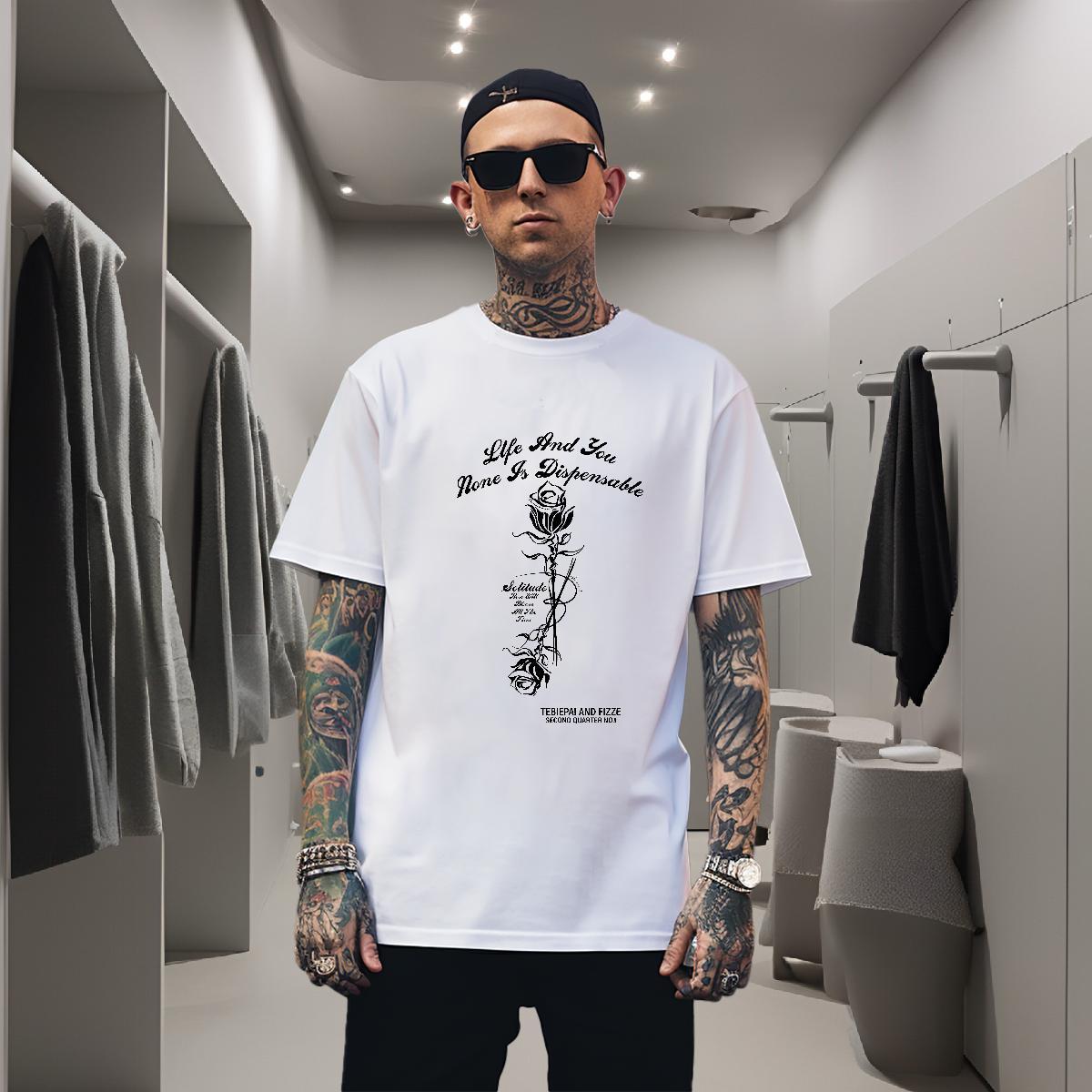 T Shirts Men 230g Cotton ROSE Daily Outfit Round Neck Short Sleeve Custom Print Plus Size Men Tops Tees Free Shipping Designer Wear