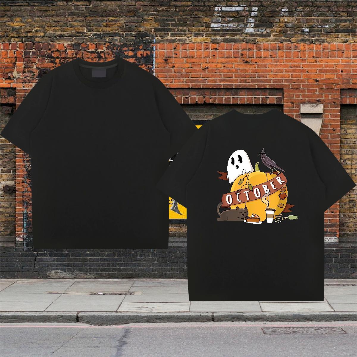 Fashion Casual T shirt 100% Cotton 230g pumpkin Street Wear Crew Neck Breathable Loose Fit Tshirt for Man Woman Custom Anime