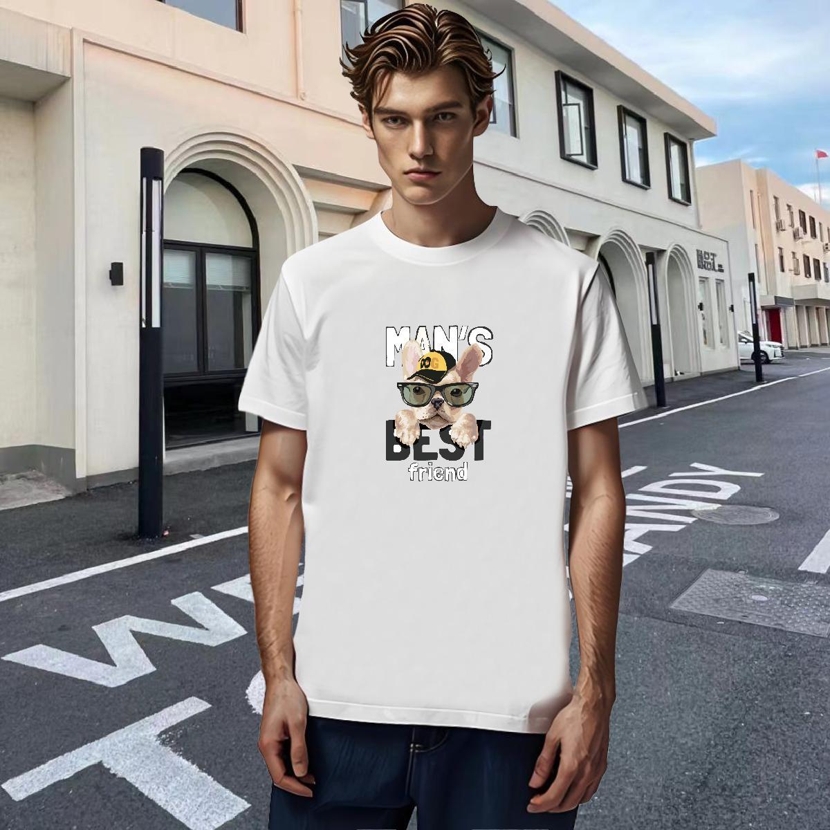 Stylist T-Shirts for Men 230g Cotton dog High Street Hip Hop Tees Breathable Short Sleeve Popular Men Tees Anime