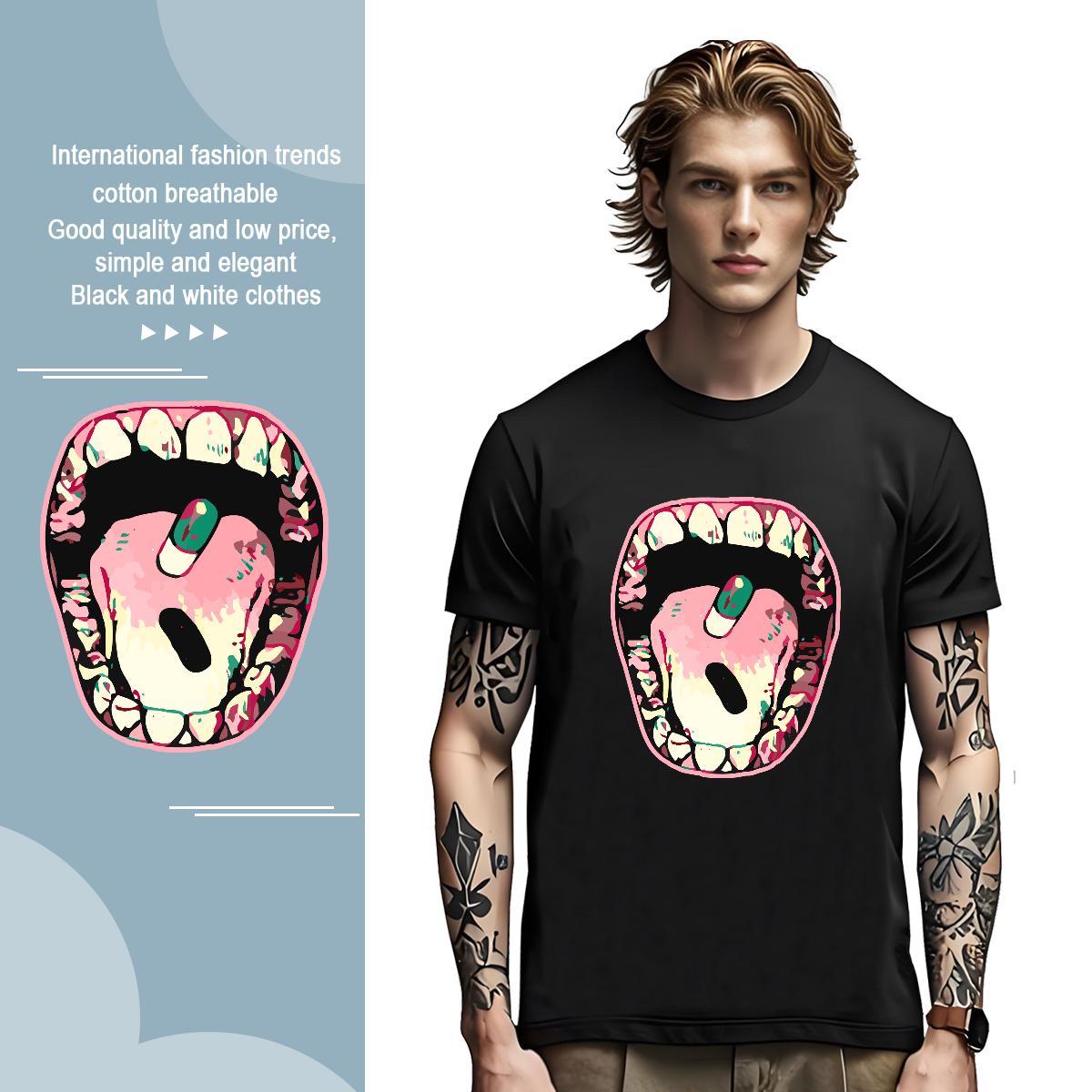 Man T Shirts 230g Cotton mouth Street Crew Neck Custom Printed Couples T Shirts Designer Fashion Cool Polos