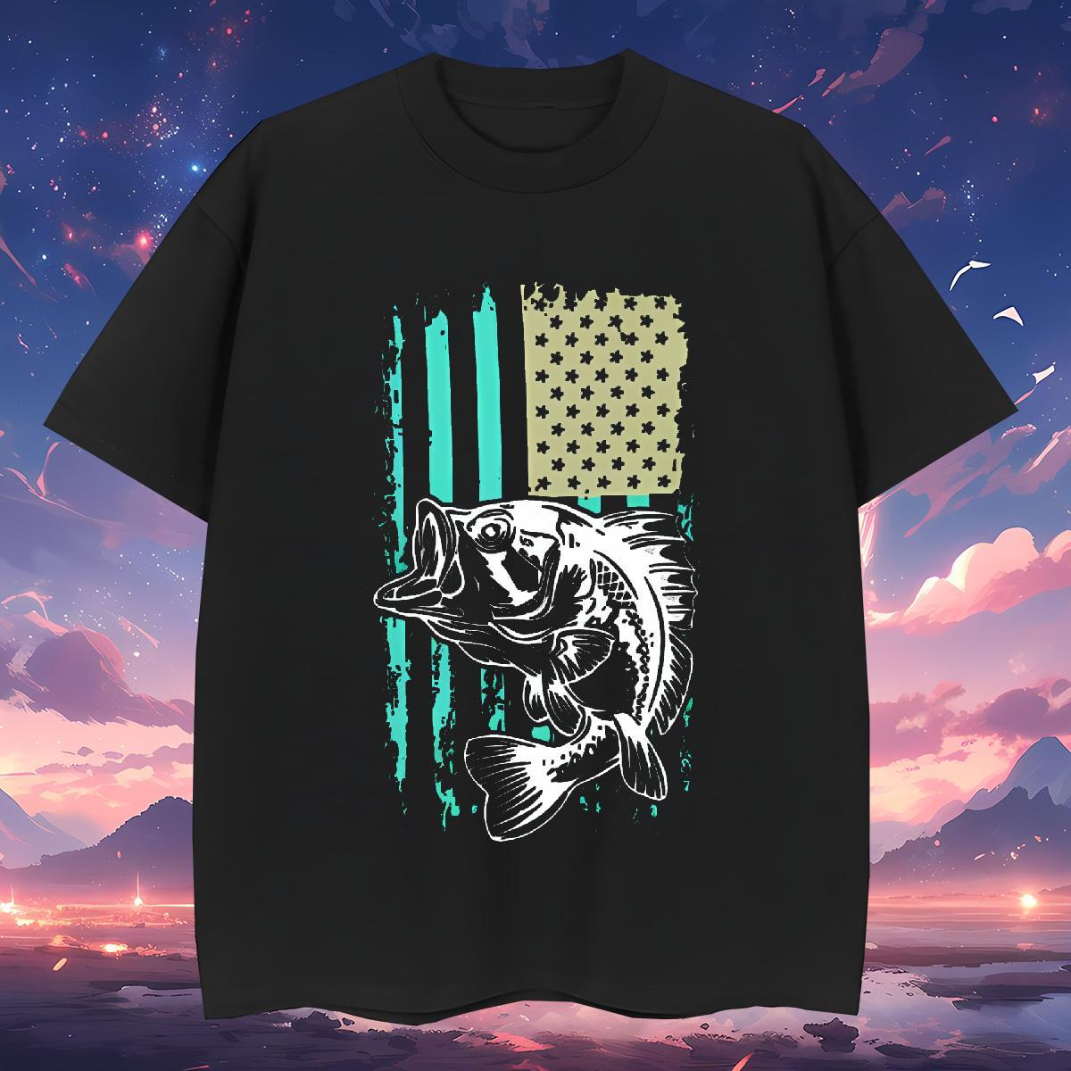 T-Shirts 100% Cotton 230g fish Sports Casual Crew Neck Breathable Custom Cartoon Mens Tshirts New Popular Clothes