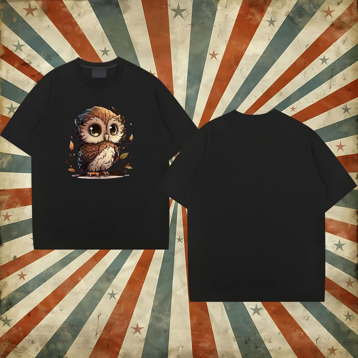 2024 Summer T Shirts Men 100% Cotton 230g Owl Beach Tops Short Sleeve Soft Cool Couples T Shirts Oversized 4XL