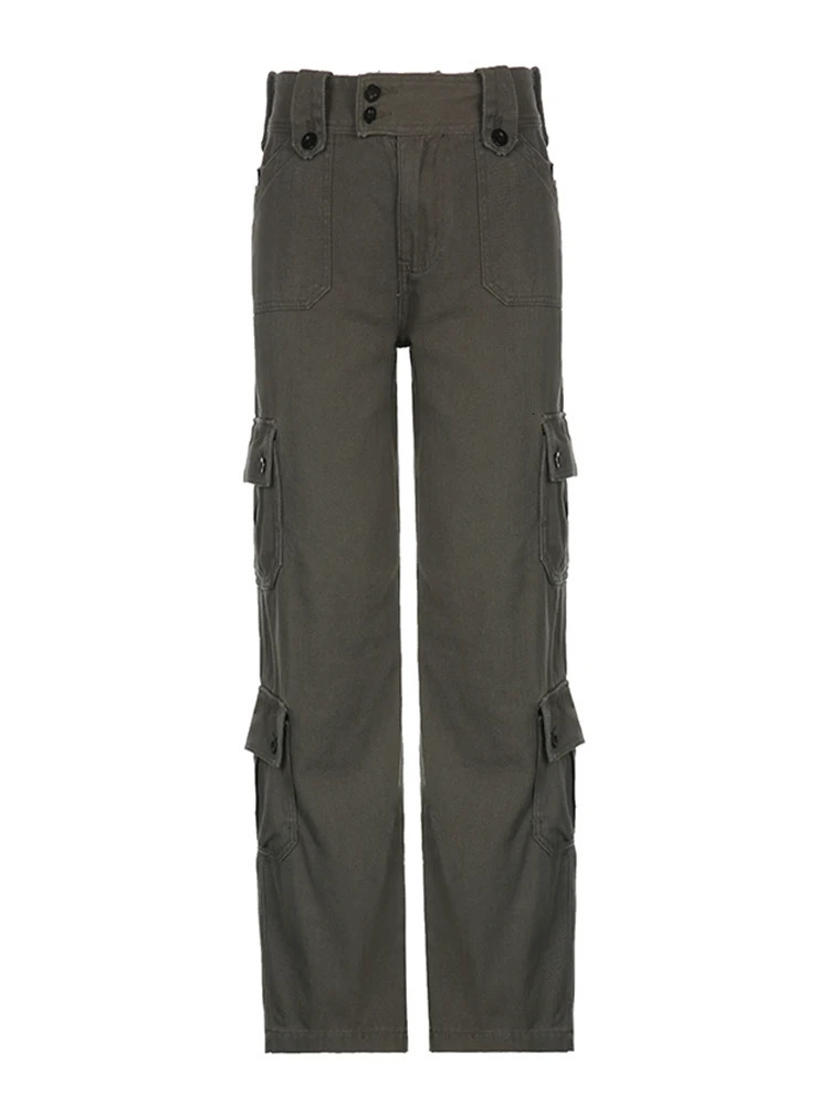 Weekeep Baggy Women Jeans Low Rise Button Fly Straight Womens Denim Cargo Pants y2k Grunge Trousers Pocket Patchwork Streetwear 240806