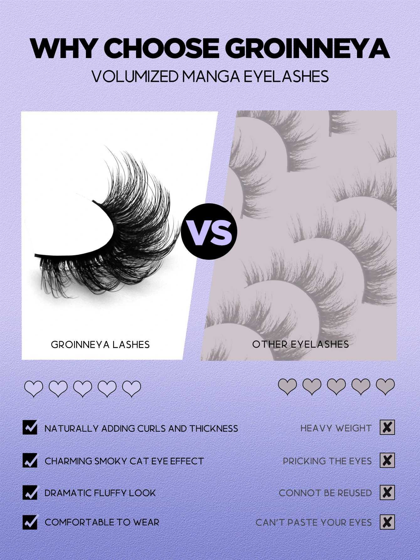 Groinneya Fluffy 3D artificial mink dramatic volume false eyelashes natural appearance soft full thickness curly Wispy eyelash extension W240803