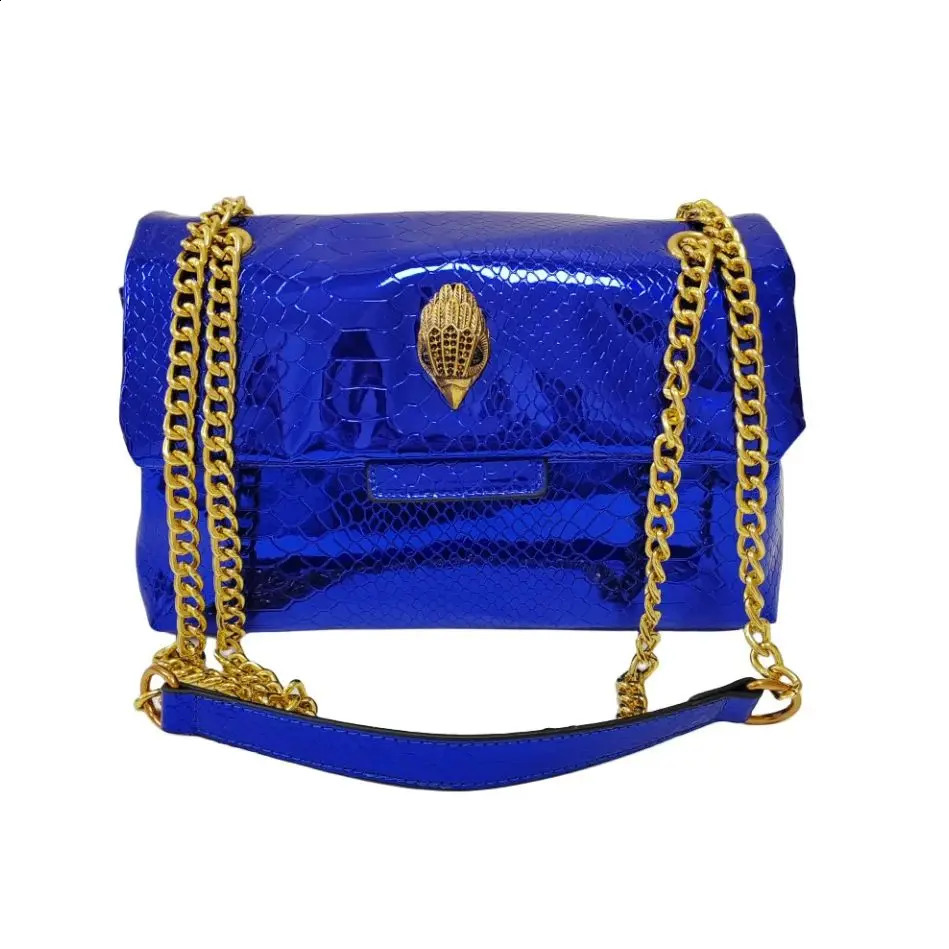 Serpentine Shiny Crossbody Bag: hot Bright Colors Eagle Metal Front Flap Purse
