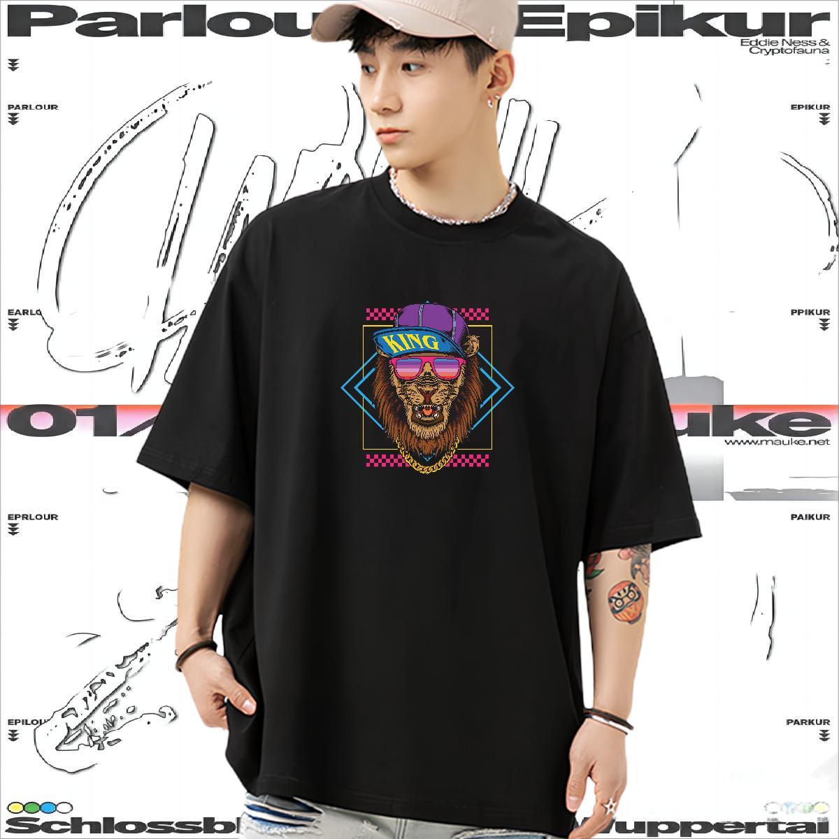 DIY Customized Man T Shirts 230g 100% Cotton lion Anime Printing Street Tops Shirt Breathable Short Sleeve Popular Men Tshirts DIY Anime