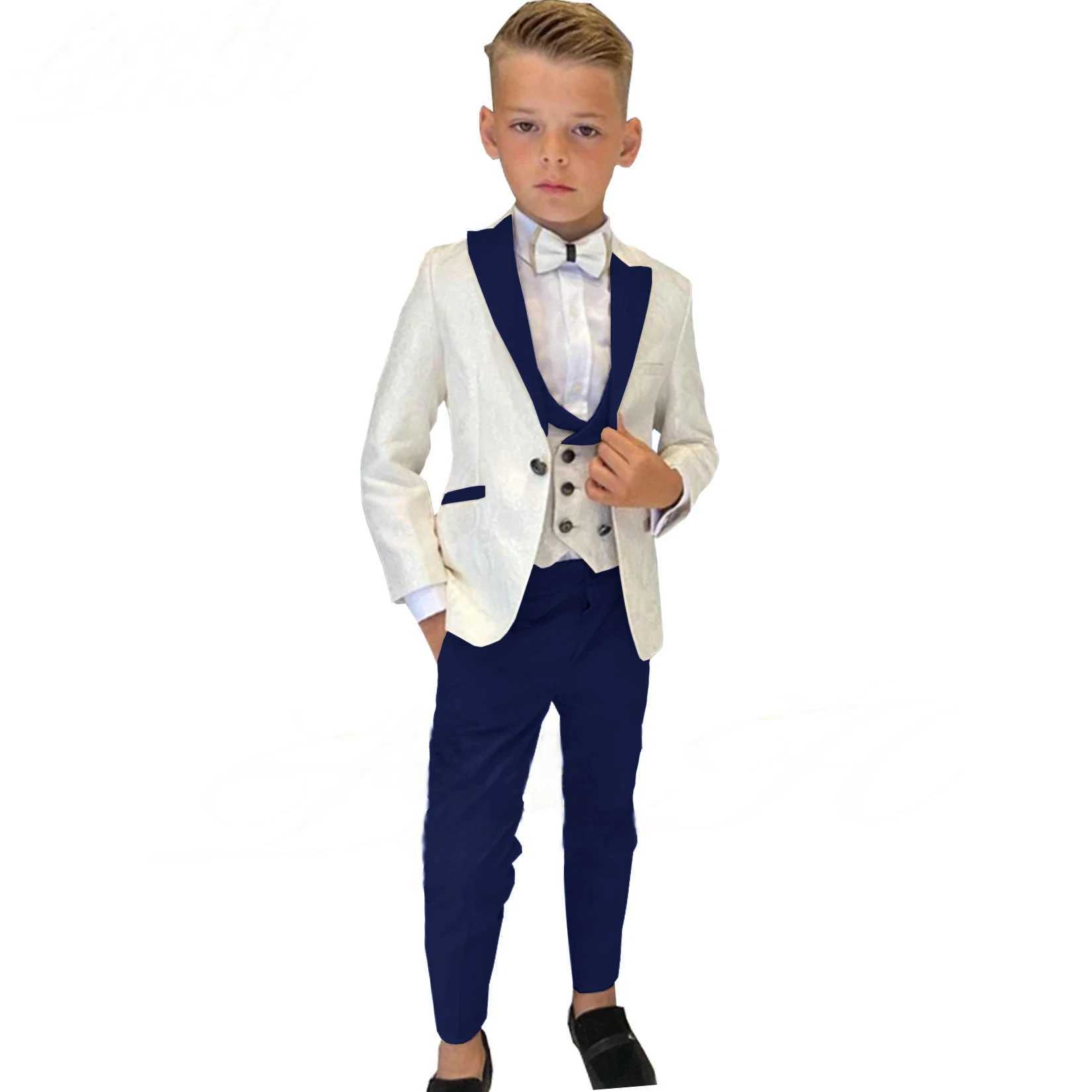 Suits Boy Suits Costume 3 Pieces Child Ivory Jacquard Jacket Sets Flower Boys Formal Party Suit Kids Wedding Suit Tuxedo