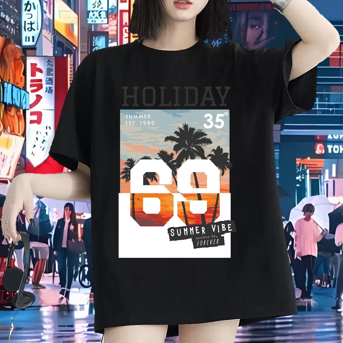 Wholesale Womens T Shirts O-Neck Short Sleeve Women Tshirts Custom Cartoon tree Sports Street Wear 230g Pure Cotton Stylist Tops