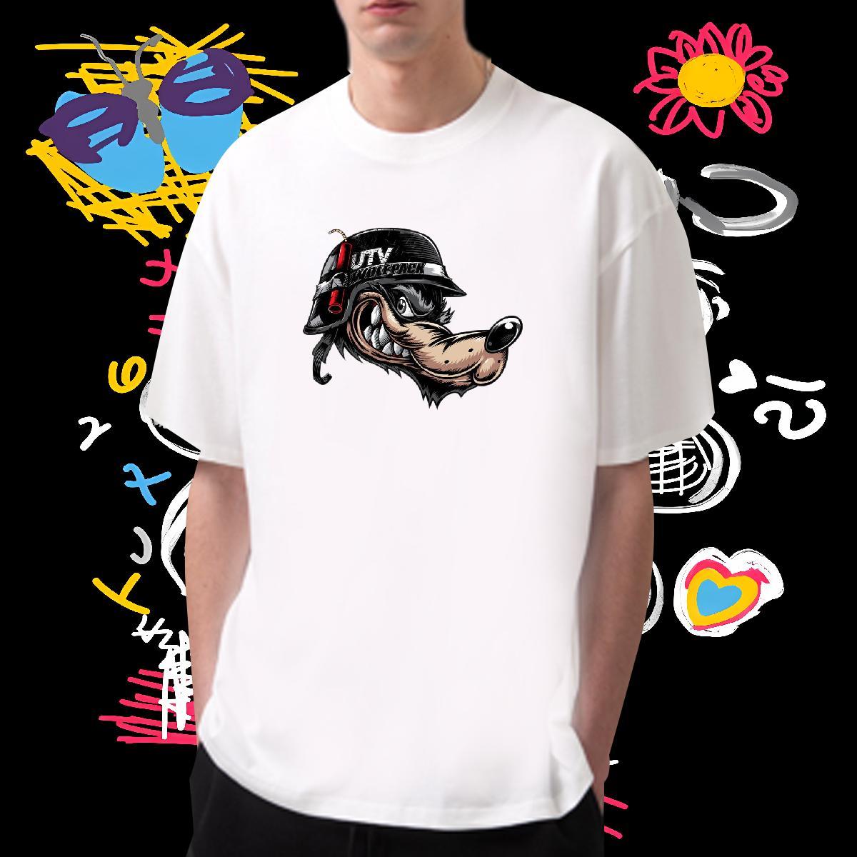 Free Shipping T shirt 230g Cotton wolf Sports Casual Tees Breathable Soft TOP Quality Tshirt for Man Woman Cartoon Printing L-4XL