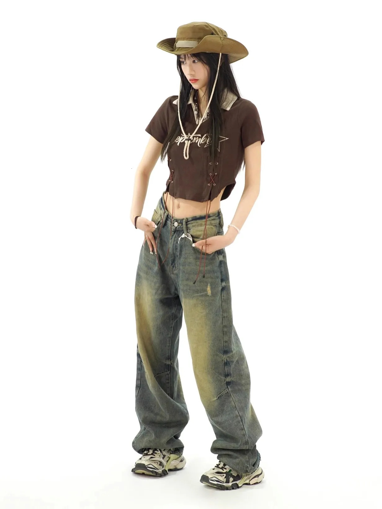 WCFCX STUDIO Y2K Distressed Baggy Jeans Women Vintage 90s Oversize Wide Leg Denim Pants Gyaru Harajuku Jeans 240806