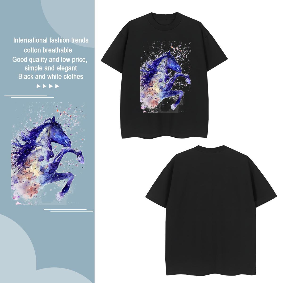 Man T Shirts 100% Cotton 230g horse Casual Daily Wear Breathable Soft Black White Men Clothes T-Shirt Fashion Cool Design Top Tees