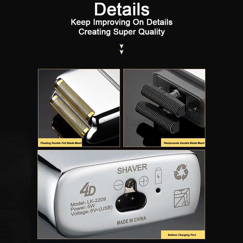 Cordless Metal Rechargeable Hair Beard Electric Shaver For Men Powerful Electric Razor Head Bald Shaving Machine Wet DryXJ240806
