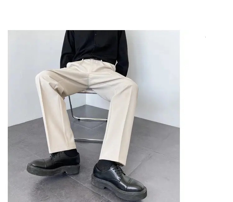 Korean Fashion Mens Straight Loose Casual Trousers Trend Suit Pants White Black Khaki Wide Leg Long Plus Size 36 38 240806
