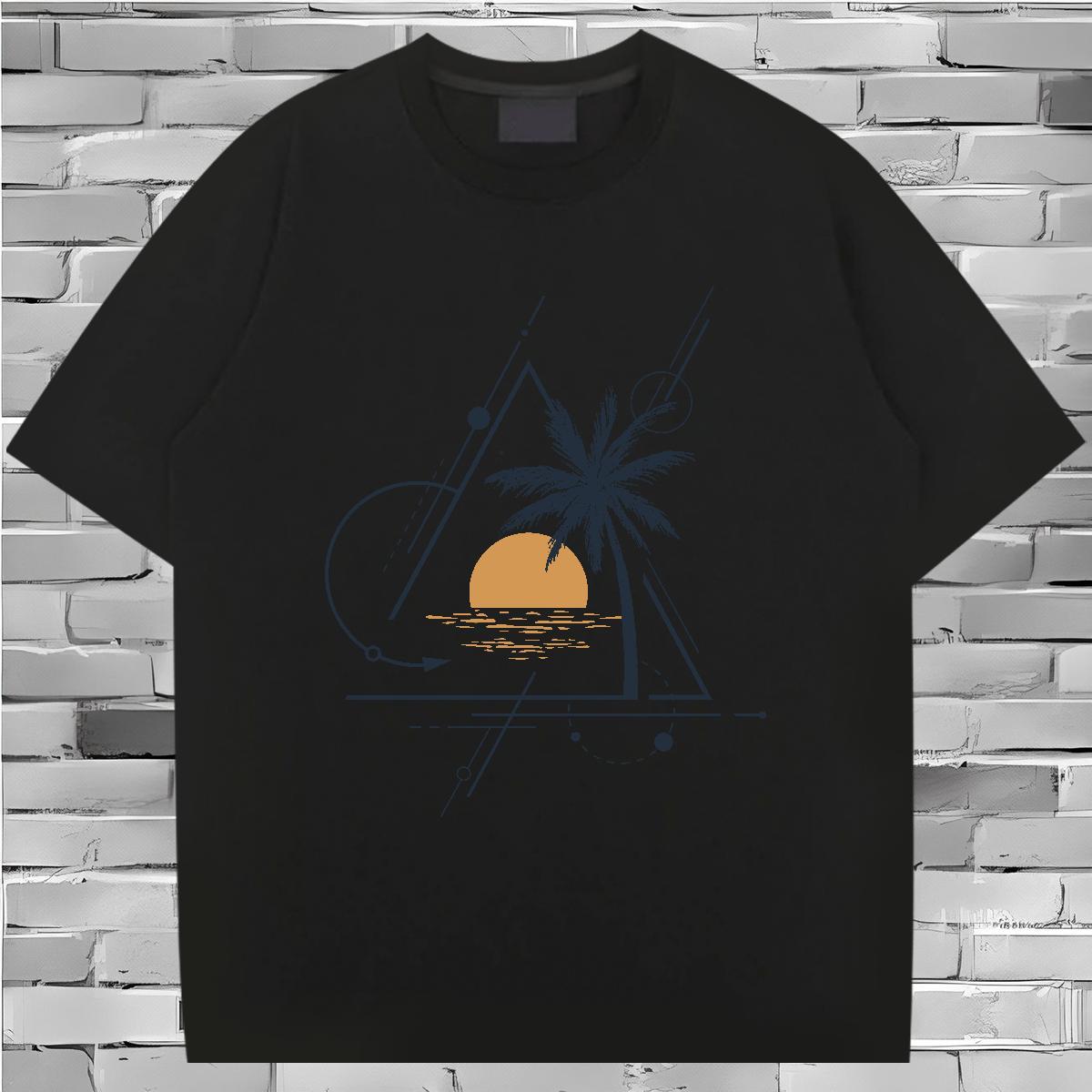 2024 Summer T Shirts Men 230g Cotton tree Casual Daily Wear Polos Breathable Soft Loose Tshirts Asian Size