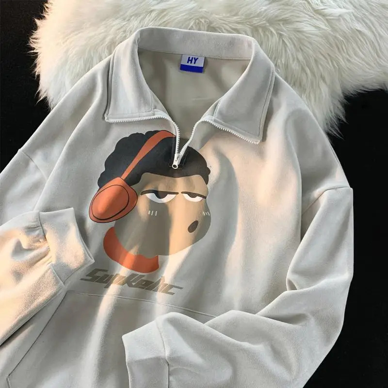American retro half zip Polo collar sweatshirt for women spring and autumn large size 300 pounds loose slimming suede jacket ins 240806