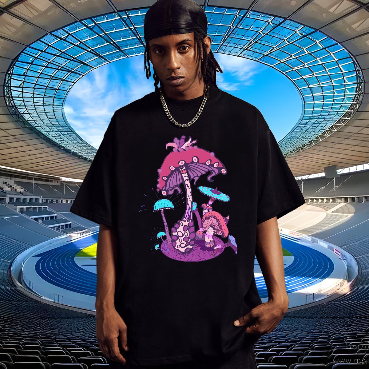 Popular Men Clothes T-Shirt 100% Cotton 230g Street Wear mushroom Black White Breathable Crew Neck Custom T shirt Polos