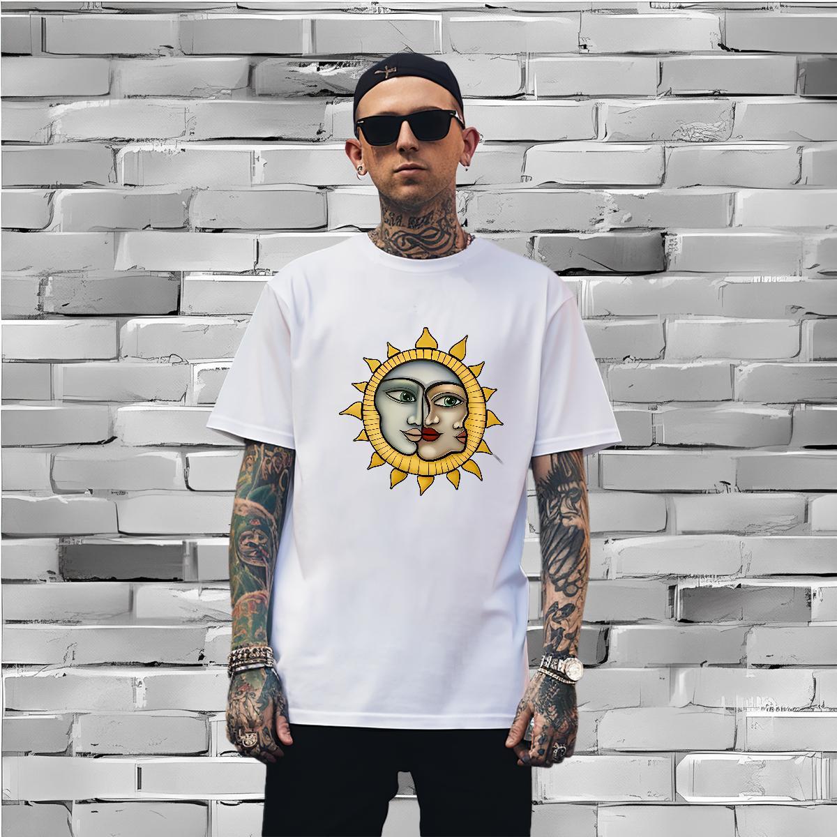 T shirt 230g Pure Cotton portrait Daily Outfit Short Sleeve O-Neck Anime Men Tops Tees Customized Loose Tshirts