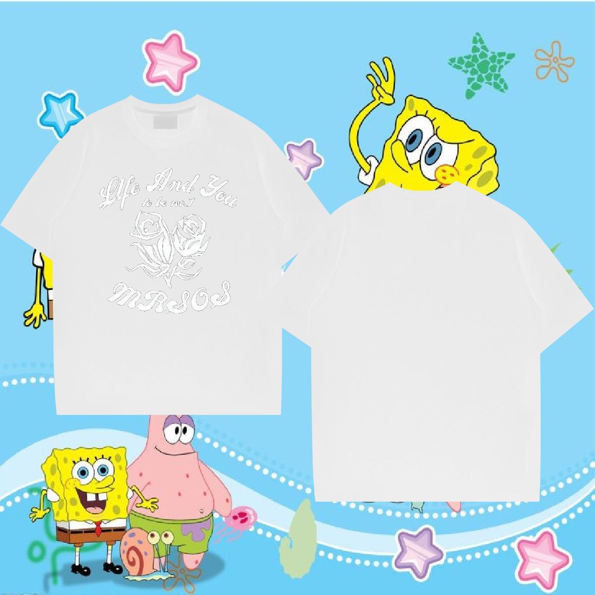 Classic Casual Man T Shirts 230g Cotton flower Casual Daily Wear Clothes Pure Cotton Loose Fit Tshirts DIY Printed