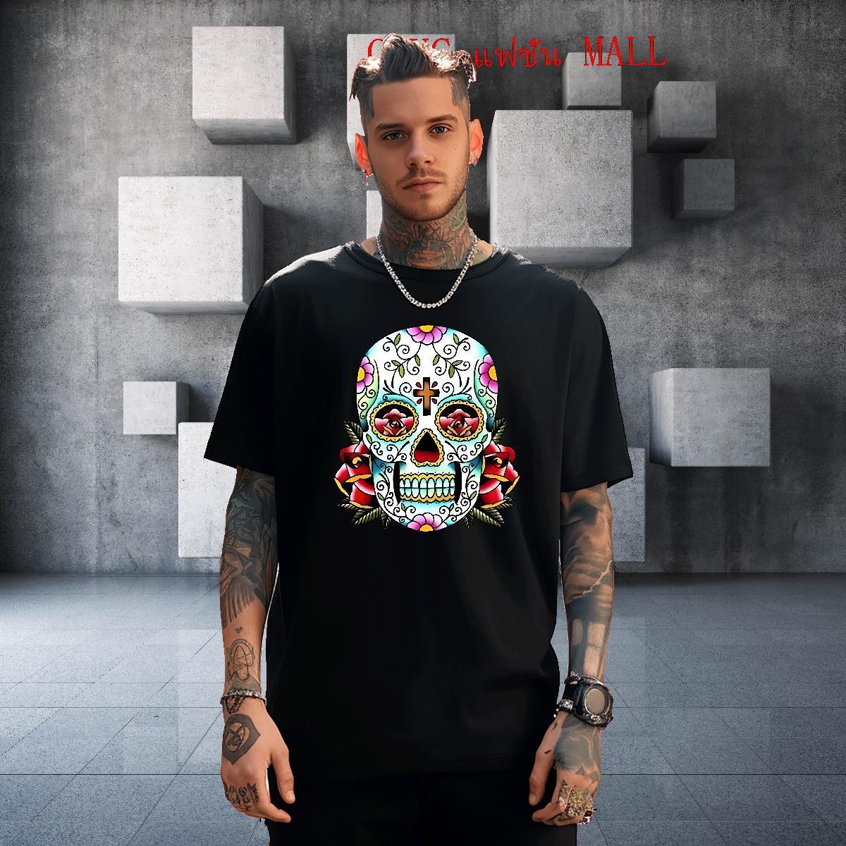 2024 Designer T-Shirts for Men skull Tops Tees 230g Cotton Hip Hop Unisex Black Oversized Crew Neck Mens Tshirts